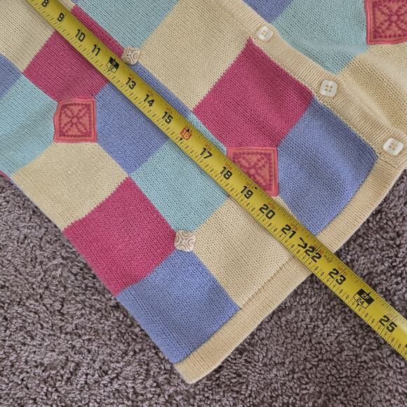 Vintage Pastel Checkered Cardigan Sweater Women L Fairy Embroidered Boho Cottage - Picture 9 of 9